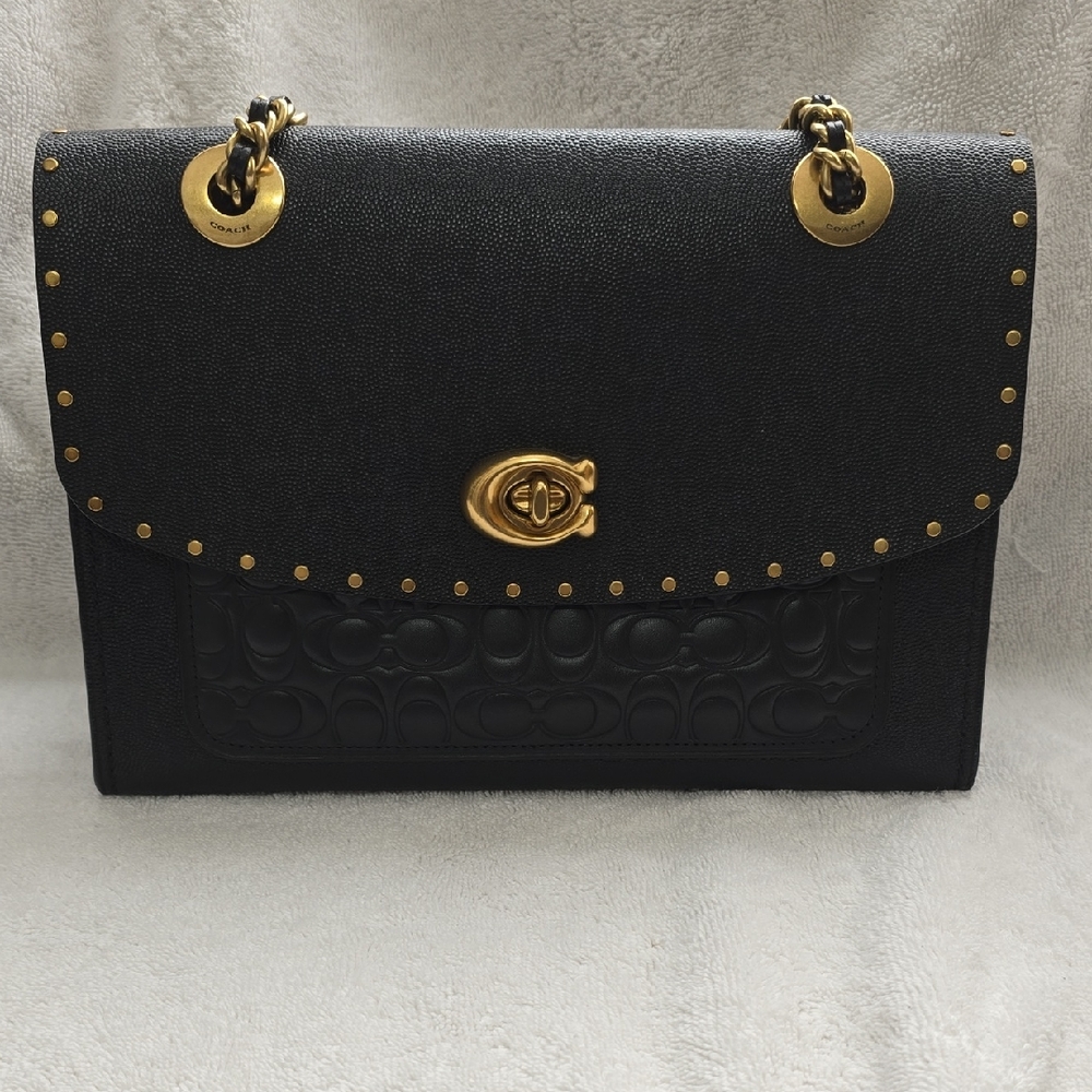 Coach Madison Signature Black Embossed Shoulder Bag